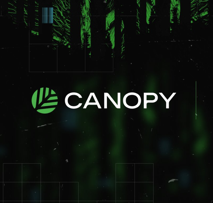 Canopy logo featuring a green circular emblem with leaf-like lines next to the wordmark 'CANOPY' on a dark textured background.