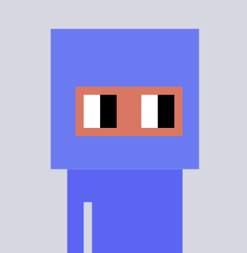 A blue pixel-art character with large eyes stands against a light background, representing the NFT profile picture associated with the @vrnouns collection mentioned in the post. The simple, blocky design is characteristic of the nouns-style NFT avatars the user has purchased to support the project.