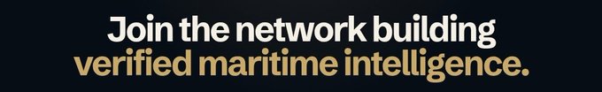 A text graphic on a black background reading 'Join the network building verified maritime intelligence.' with 'verified maritime intelligence' highlighted in gold.