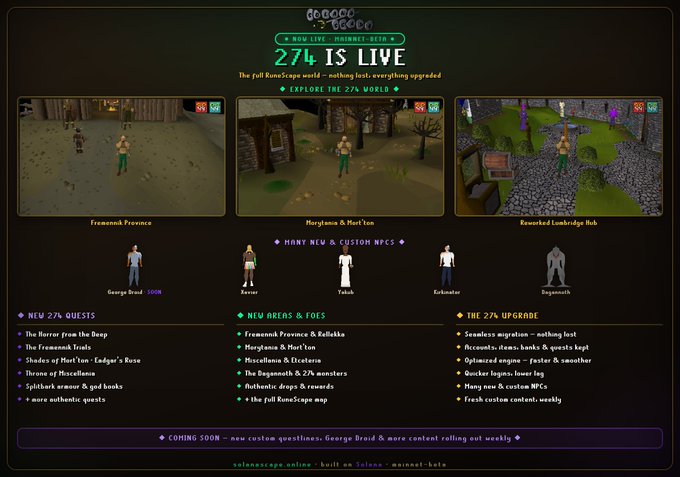 A promotional graphic for Old School RuneScape's '271 IS LIVE' update, showcasing new 271% quests, areas, NPCs, and content in the full RuneScape world.