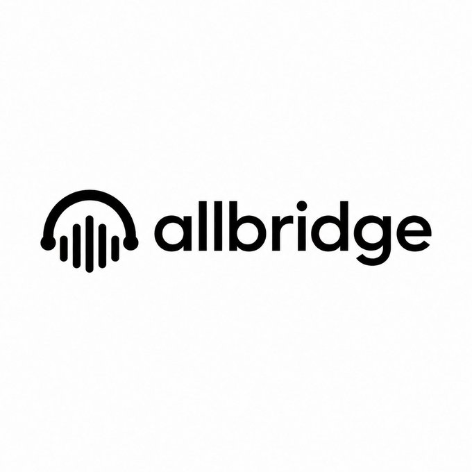 The 'allbridge' company logo displayed in black on a white background, featuring a stylized headphone icon.