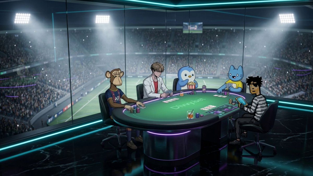 The image features a group of people sitting around a poker table, with a cartoonish depiction of a man holding a deck of cards. The players are wearing funny hats and masks, adding humor to the scene. In the background, there's a crowd watching the game, indicating that this is likely taking place at a casino or similar venue. The post encourages people to claim their entry tickets for the Divvy Jackpot and share on social media using the provided link.