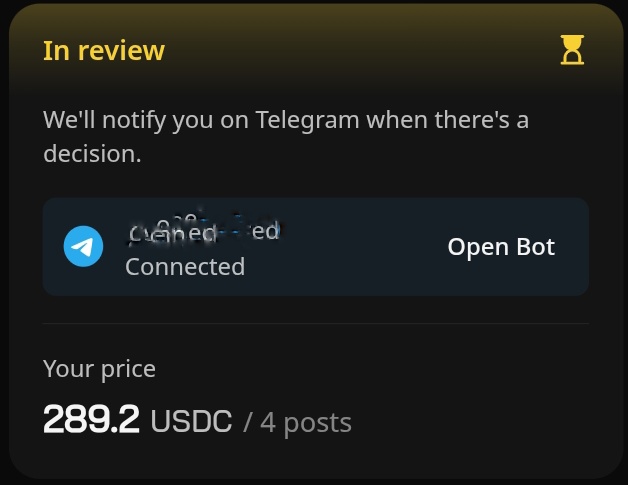 In the image, there's an advertisement for a campaign that includes a phone number, price, and contact information. The text appears to be a review or pitch related to Telegram and the offer of a $290 price for 4 posts to promote a project on Twitter using the @wallchain app.