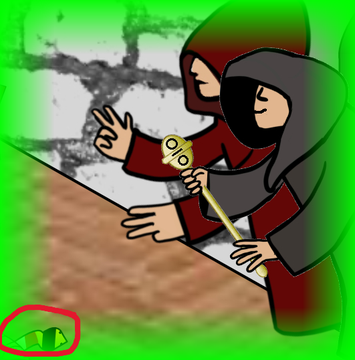 Two hooded cartoon figures collaborate to paint a black gavel on a brick wall with green paint, symbolizing cryptocurrency regulation or legal action against XRP. A small green candlestick chart in the bottom-left corner reinforces the crypto-trading theme, tying into the post's reference to XRP prices and market levels.