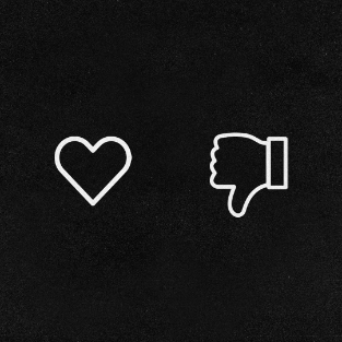 The image shows simple white line-art icons of a heart and a thumbs-down on a textured black background. The heart and thumbs-down contrast directly with the post's message about supporting "the future of finance" and rejecting "TradFi formalities"—visually representing the choice between embracing change or sticking with traditional finance norms.