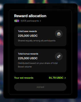 The image displays a message about a reward allocation system that allows users to receive points or tokens for participating in a group challenge or event, such as a gaming competition or fundraiser. The screen shows details of the rewards, including the number of points, their value in USDC (U.S. dollars), and how they are distributed among participants. The post encourages users to sign up and take advantage of the rewards by joining a group that is already earning them money for their participation.
