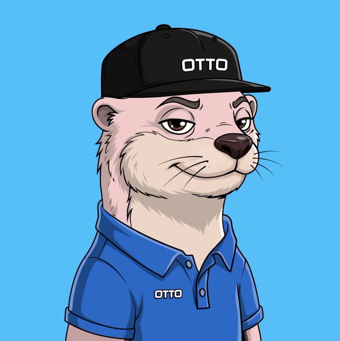 A cartoon illustration of an otter character wearing a black baseball cap and blue polo shirt, both branded with "OTTO" text, set against a light blue background.