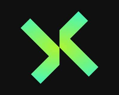 A green and teal gradient logo on a black background, featuring two intersecting geometric shapes forming an 'X' or stylized 'H' design.