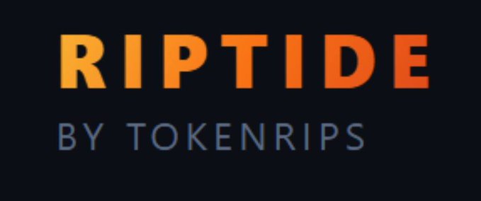 A logo graphic displaying the text 'RIPTIDE BY TOKENRIPS' in bold orange and blue letters against a dark navy background.