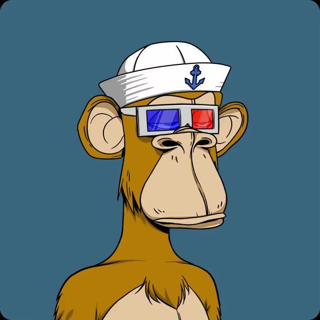 The image features a cartoon monkey wearing glasses, a sailor hat, and sunglasses while standing against a blue background. The monkey appears to be bored or disinterested, as if it's back under an 8ETH coin. This could indicate that the monkey is not receiving enough attention or value from its current audience, who seem more interested in other matters than appreciating the monkey's unique appearance and character.