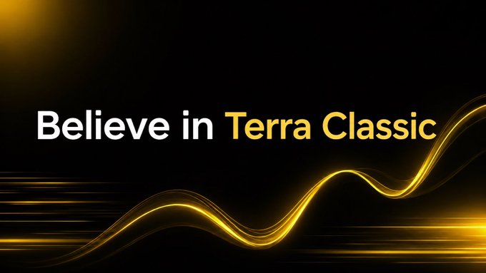 The image features a banner with text written across it, proclaiming "Believe in Terra Classic". The text stands out against a black background adorned with a line of yellow and orange light waves that create a sense of motion and dynamism. This striking visual contrast effectively captures the attention of those who view the post or read about it on social media platforms.