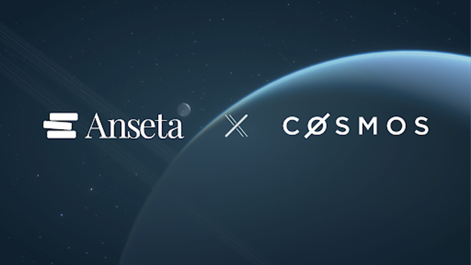 A collaboration announcement graphic displaying the 'Anseta' and 'CØSMOS' logos against a backdrop of a blue planet and starry space.