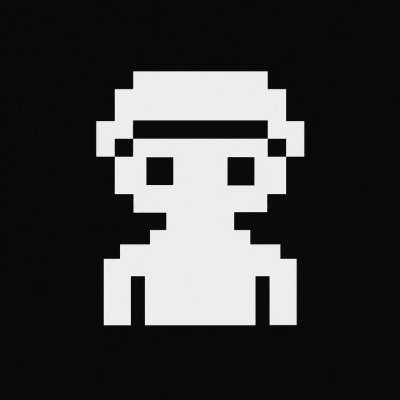 A simple white pixel art icon of a person wearing a hat or cap against a black background.