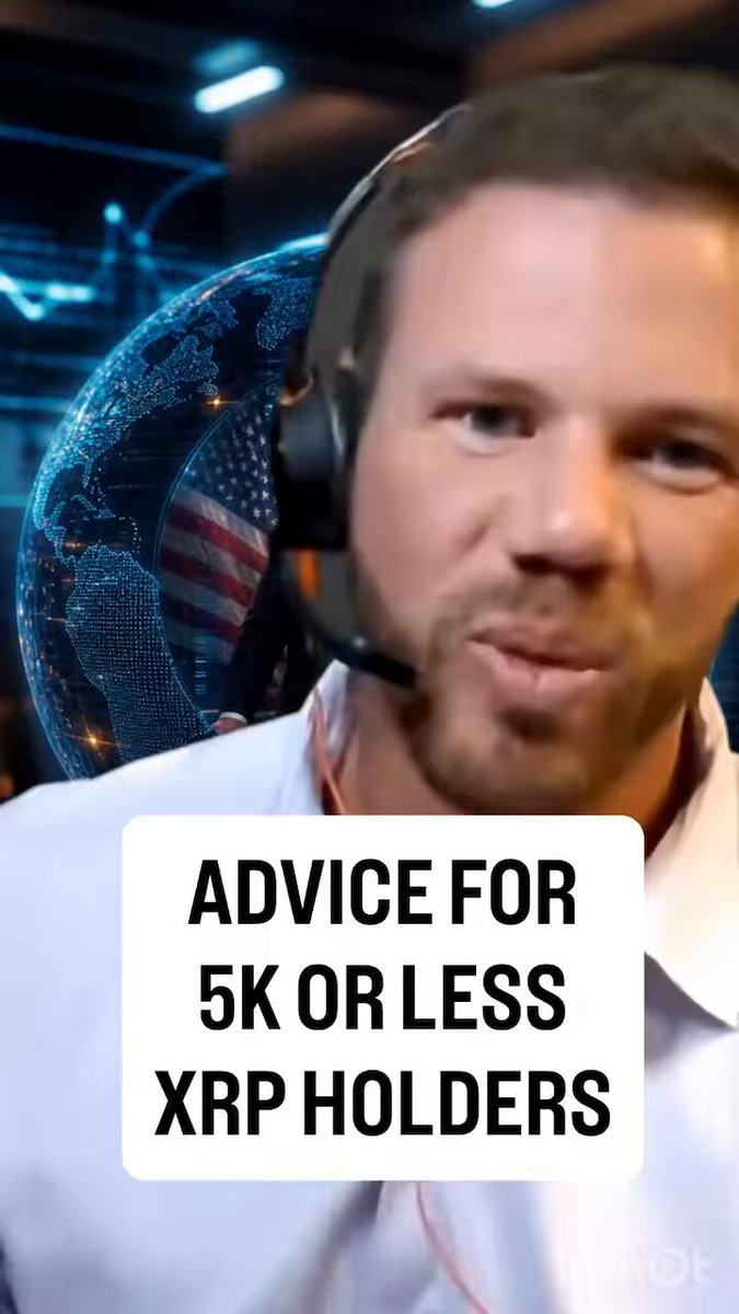 The image features a man wearing headphones, with his face partially visible behind them. The caption below him reads "Advice for 5k or less XRP holders", indicating that he might be discussing cryptocurrency or financial matters related to XRP.