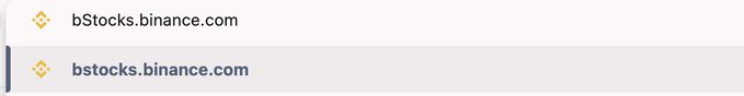 A screenshot showing two Binance-related URLs: 'bStocks.binance.com' and 'bstocks.binance.com' with the Binance logo icon.
