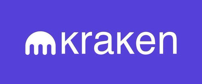Kraken logo featuring a white octopus-like icon on a purple background.