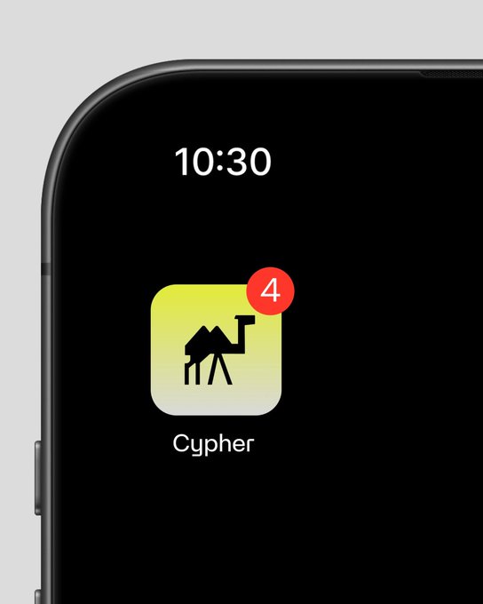 A close-up of a smartphone lock screen displaying the time '10:30' and a notification badge with the number '4' on an app icon labeled 'Cypher'.