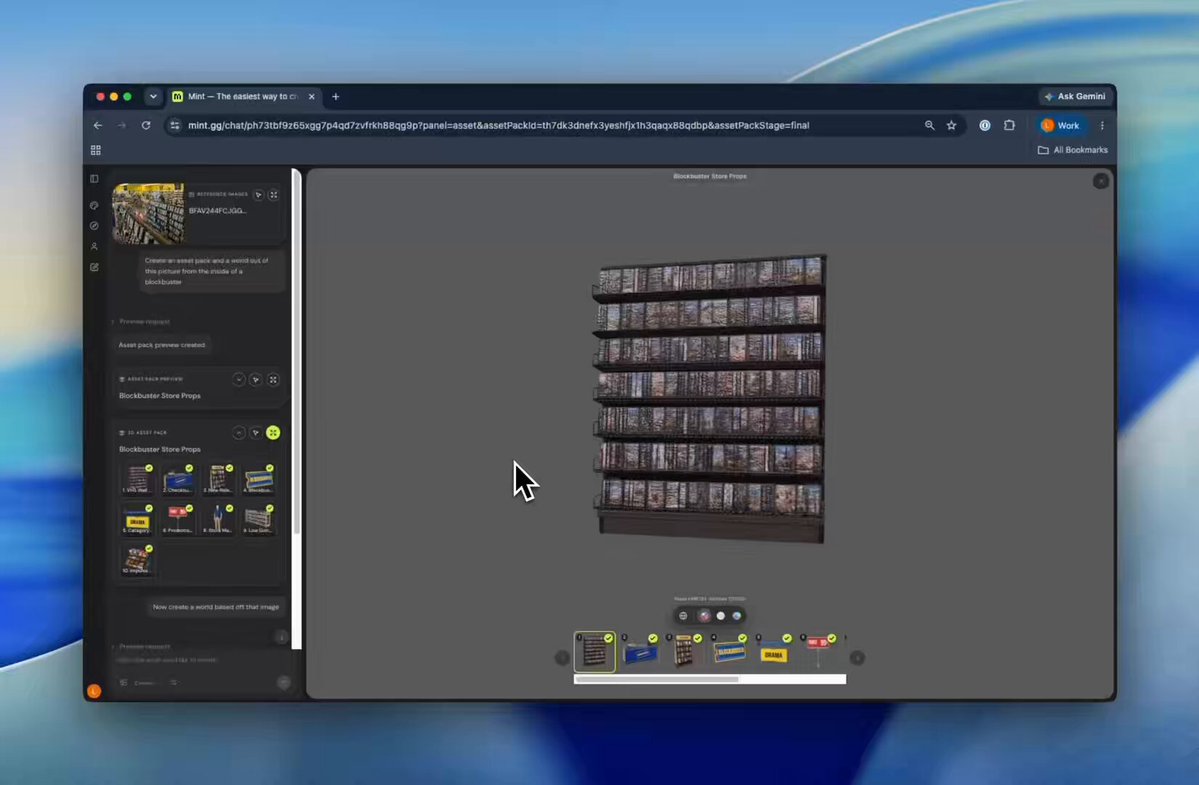 The image shows a computer screen displaying an open web browser window with a 3D rendering of a building, possibly a warehouse or storage unit, at the center. The viewer can see various elements within the building, such as shelves filled with items on display. There is also a chat box present in the image, suggesting that it could be a discussion or collaboration platform related to 3D design and creation.
