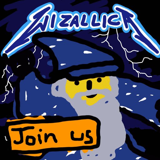 The image features a cartoon illustration of a wizard with a long beard, wearing a blue hat and holding a staff. The wizard has a sign that reads "join us" written below him. The background of the image is dark blue, creating a dramatic atmosphere. The post also includes text about Bitcoin Wizard #495 and the upcoming collection by @mavensbot.