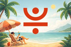 A vibrant beach scene with palm trees, sun, and a couple relaxing under an umbrella, overlaid with a bold red logo, visually represents a leisure or vacation theme that contrasts with the post's serious discussion of JustLend DAO's role as an expanding asset and resource operations layer in TRON's DeFi ecosystem.
