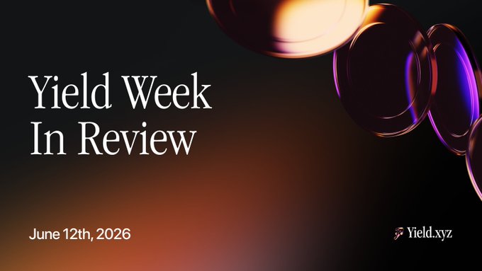 The image features an advertisement for a yield week in review. The poster has a black background with white text that reads "Yield Week In Review". Below this, there are three circles of varying sizes, each representing a different yield curve. These circles are colored red, purple, and orange, creating a visually appealing contrast against the black background. The poster also includes some numbers and dates, such as "June 12th, 2026" and "July 25th", which may be related to the content of the review or the event itself.