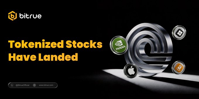In this image, there is a poster promoting tokenized stocks that have landed on Bitrue. The poster shows several coins scattered across a black background with a logo for Bitrue and the text "Tokenized Stocks Have Landed". The focus of the image is on showcasing the new aspect of the trading platform offered by Bitrue. The overall design of the poster highlights an eye-catching and visually appealing manner to engage viewers, enticing them to explore the features of the tokenized stocks and the services provided by Bitrue.