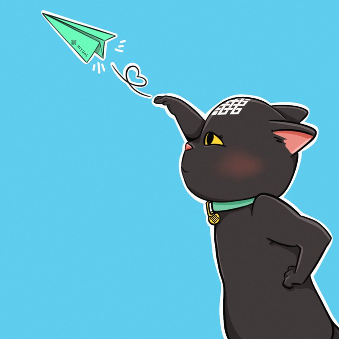 A black cat with pixelated "888" markings on its forehead launches a paper airplane branded with "RIVAL," symbolizing the post's theme of crypto evolving beyond asset ownership toward owning AI agents as the next flex.