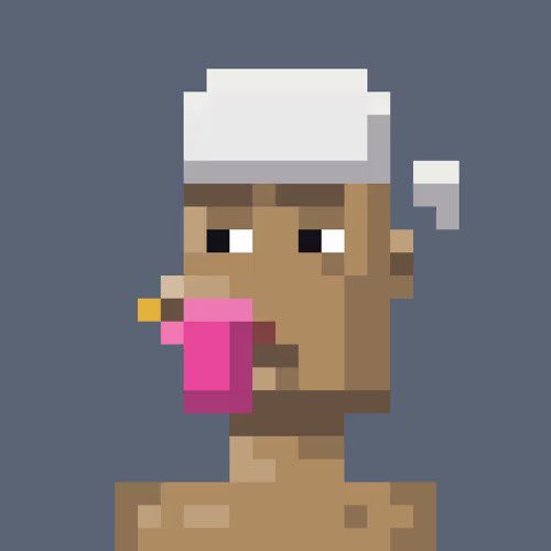 A pixel art character wearing a white headwrap and drinking from a pink bottle.