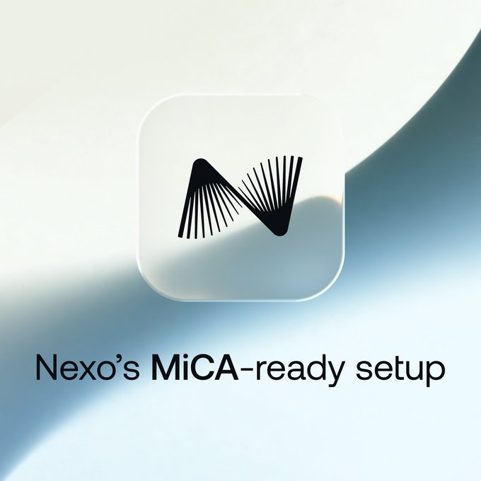 The image features a white square with black text that reads "Nexo's MiCA-ready setup", indicating that the app has been installed and is ready for use.