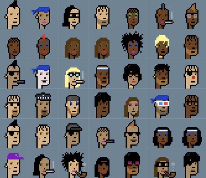 A grid of various pixel art character head sprites featuring diverse hairstyles, skin tones, accessories like sunglasses and bandanas, and different facial expressions, typical of classic video game assets.