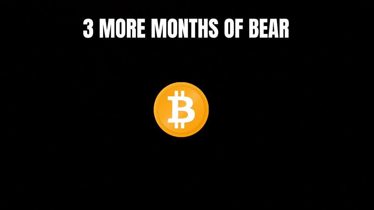 A black screen displaying the bold white text "3 MORE MONTHS OF BEAR" above a golden Bitcoin logo.