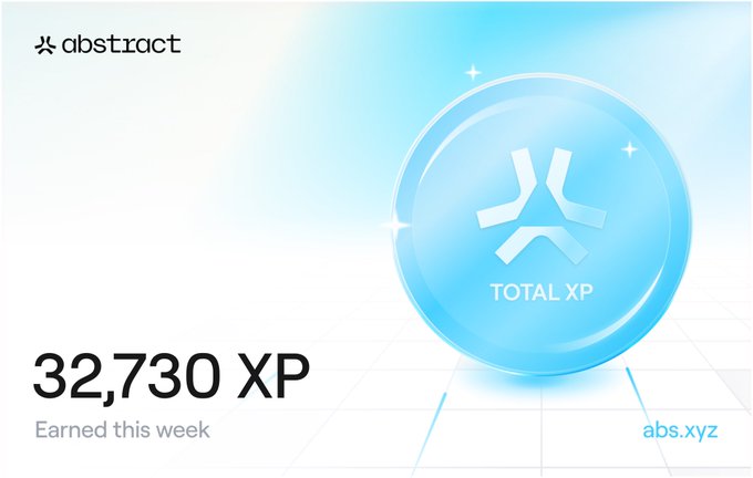Abstract branded graphic showing a glowing blue orb with star icon labeled 'TOTAL XP' alongside the text '32,730 XP Earned this week' and 'abs.xyz' branding.