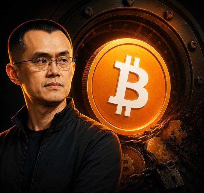 A serious-looking man with glasses appears beside a glowing Bitcoin emblem encased in a vault door, symbolizing crypto security and scarcity. The image reinforces the post's claim that Bitcoin's true circulating supply is far scarcer than its 21 million cap, with chains and a padlock emphasizing the lost and inaccessible coins.