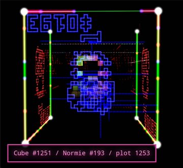 A retro 8-bit style digital artwork with the text 'EGTFO4' at the top and 'Cube #1251 / Normie #193 / plot 1253' at the bottom, depicting a wireframe cube in neon colors.