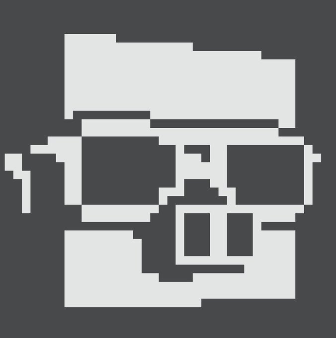 A pixel art image on a dark gray background depicts a stylized light gray object resembling a boombox or electronic device with blocky, retro-style design elements.