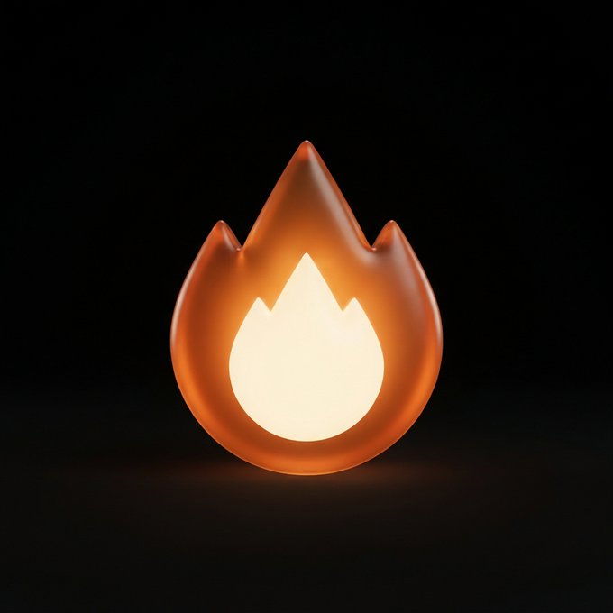 A glowing orange flame-shaped lamp illuminating against a black background.