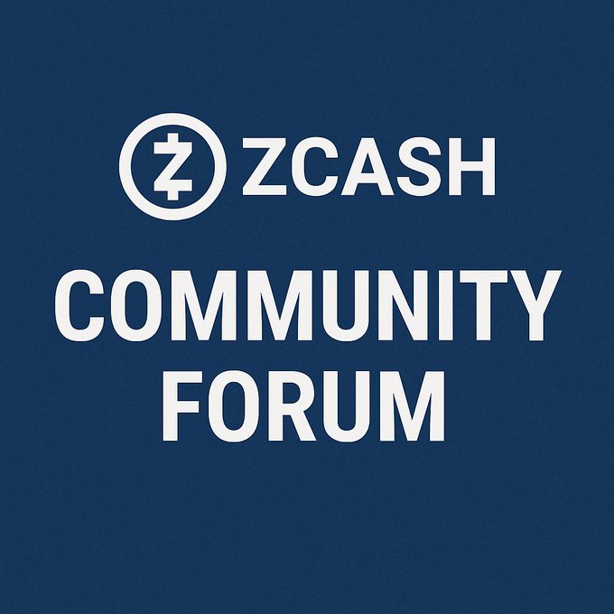 A dark blue square graphic featuring the Zcash logo with the stylized 'Z' symbol alongside the word 'ZCASH', and the text 'COMMUNITY FORUM' displayed in large white letters below.