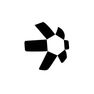 A minimalist black logo depicting a stylized geometric shape resembling a bird or abstract figure on a white background.