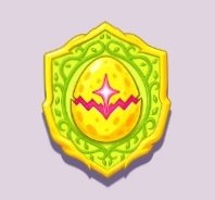 A golden, ornate egg emblem with intricate green and yellow decorative patterns and a central diamond motif, representing a reward or collectible item from the Everdraw game mentioned in the post.