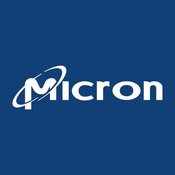 The Micron company logo in white on a dark blue background.