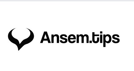 A minimalist black and white logo for "Ansem.tips" featuring a stylized, horned or leaf-like icon next to the text.