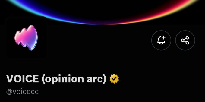A profile card for VOICE (opinion arc) verified account @voicecc features a pink and purple "M" logo, which relates to the announced collaboration for minting 300 VOICY Genesis PFPs on the Solana blockchain ahead of the $VOICE TGE.