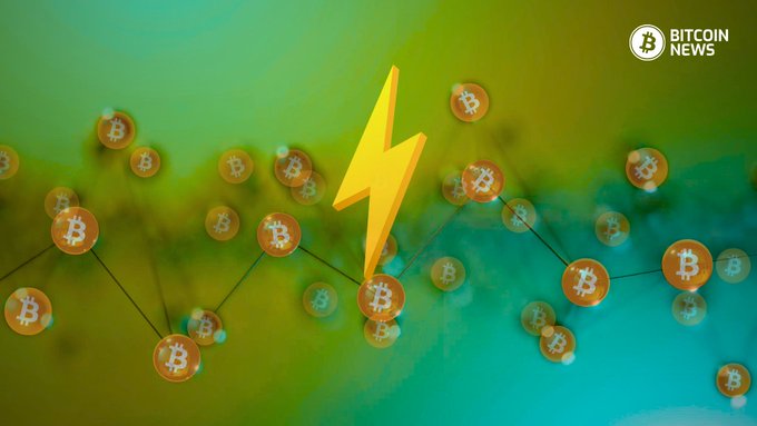 A Bitcoin News graphic shows a stylized Bitcoin lightning bolt amid scattered Bitcoin coins connected by lines, symbolizing the Lightning Network. The imagery illustrates the urgent warning to Core Lightning node operators to disable experimental features due to a security flaw risking channel funds, marking the second such advisory in recent weeks.