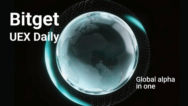 Bitget UEX Daily promotional graphic featuring a glowing digital globe and the tagline 'Global alpha in one'.