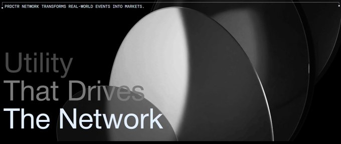 A sleek black-and-white banner for PRDCTR Network features bold text reading "Utility That Drives The Network," with a header noting the platform "transforms real-world events into markets." The minimalist design complements the post's focus on exploring the infrastructure behind prediction markets, highlighting PRDCTR's role in enabling their functionality.