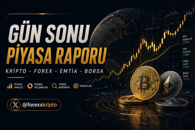 A Turkish financial graphic titled 'GÜN SONU PİYASA RAPORU' showing market data for BTC, ETH, and TOTAL, with 'forexxkripto' handle at the bottom.