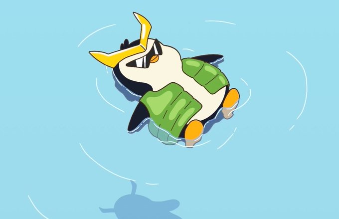 A cartoon penguin with yellow horns floats peacefully on a light blue surface, surrounded by gentle ripples. The whimsical, relaxed character complements the post's message that NFTs will find renewed value not through hype or speculation, but through meaningful identity and purpose—much like this chill penguin simply being itself.