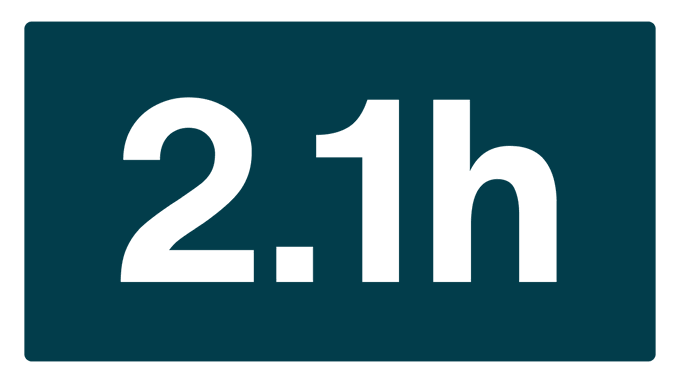 A dark teal rectangular sign displays the text "2.1h" in bold white letters, likely indicating an estimated time.