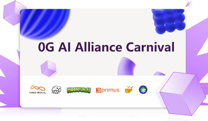 OG AI Alliance Carnival poster features purple and blue geometric shapes, with the text "OG AI Alliance Carnival" and a list of logos below.