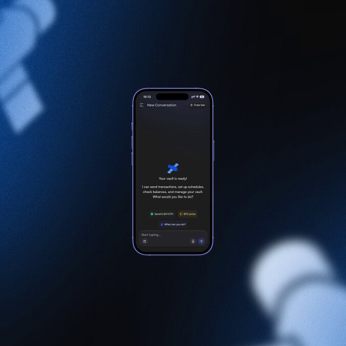 The image shows an iPhone screen displaying a message about swapping assets, such as $LUNC to $USTC. The phone is placed against a dark blue background with white text that reads "Swapping between assets has never been easier. Cross-chain and smooth; just ask your agent. Here' s a video showcasing how to swap $LUNC to $USTC".